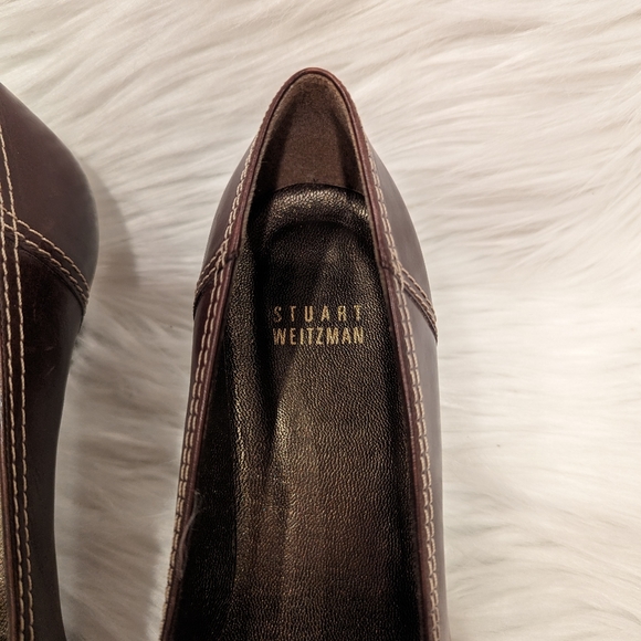 Vintage Stuart Weitzman Brown Loafer Pumps w/ Square Toe & Bow - Size 7M - Picture 4 of 13